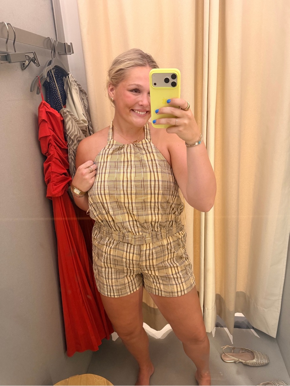 Zara Plaid Halter Romper in Beige and Brown